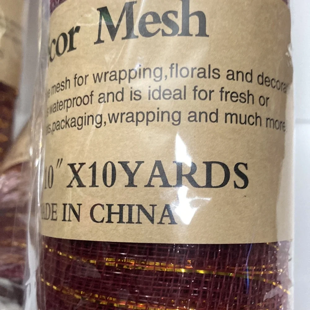 4 Burgundy Red Gold Christmas Fall Crafts Deco Mesh Wreath Gift Wrap 10